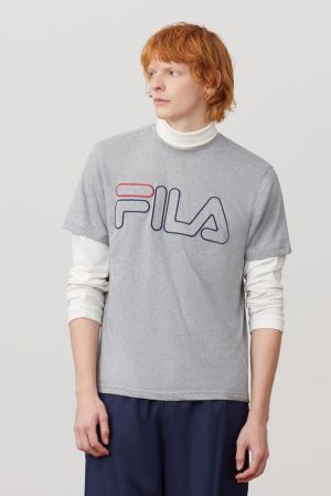 FILA Borough Tee Shirts Grey / Navy / Red,Mens Clothing | CA.PLQXSW987